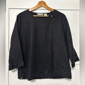 Orvis Navy Blue Linen Blouse